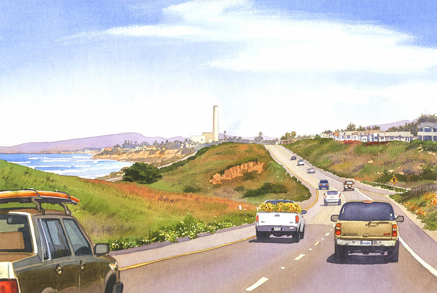 Coast Hwy 101 Carlsbad California Painting by Mary Helmreich