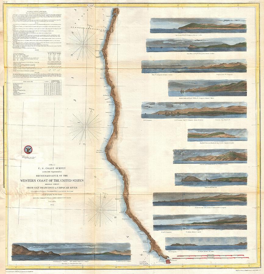 Coast Survey Chart or Map of California and Oregan north of San Francisco Photograph by Paul Fearn