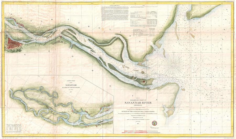 Coast Survey Chart or Map of the Savanna River Georgia Photograph by Paul Fearn