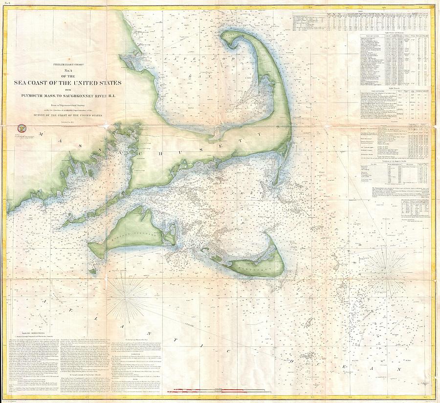 Coast Survey Map of Cape Cod Nantucket and Marthas Vineyard Photograph by Paul Fearn