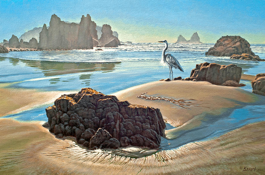 Heron Painting - Coast with Great Blue Heron by Paul Krapf