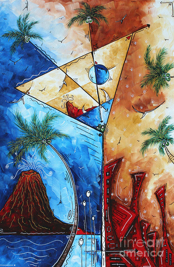Martini Painting - Coastal Art Contemporary Tropical Martini Painting Whimsical Design ISLAND MARTINI by MADART by Megan Aroon