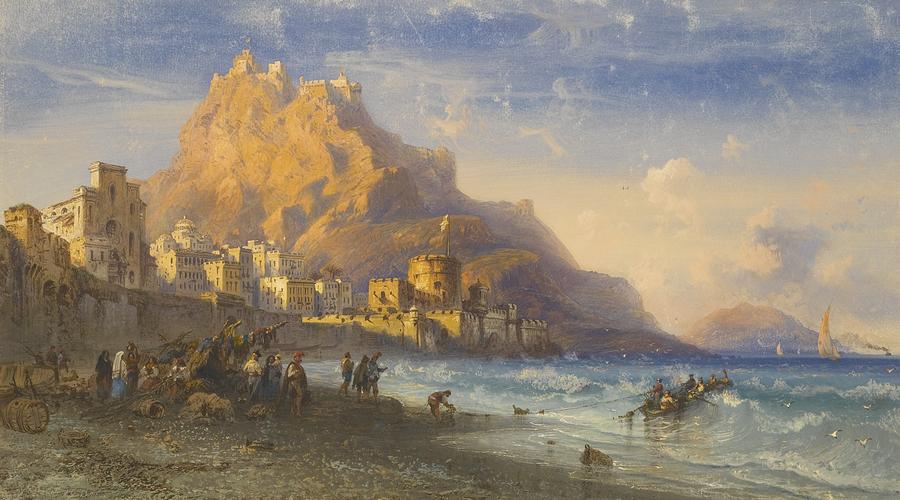Carlo Bossoli Painting - Coastal Landscape by Celestial Images