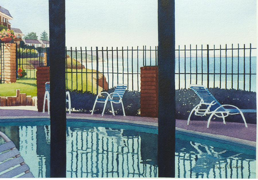 Coastal Swimming Pool Painting by Mary Helmreich