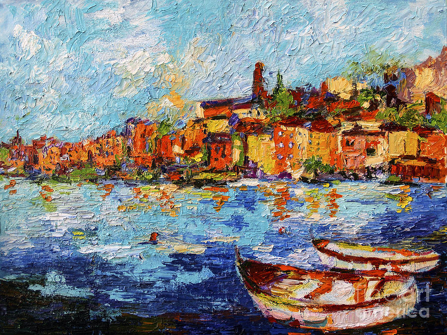 Coastal Village and Boats Italy Painting by Ginette Callaway