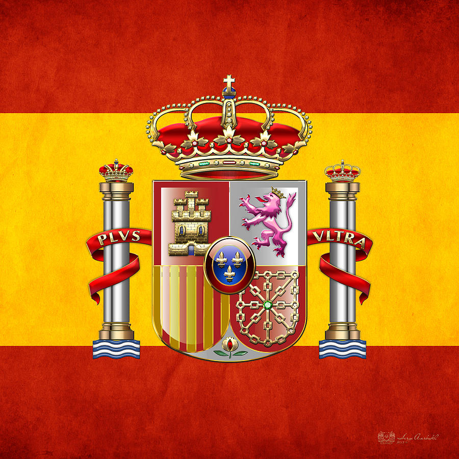 Coat of Arms and Flag of Spain Digital Art by Serge Averbukh