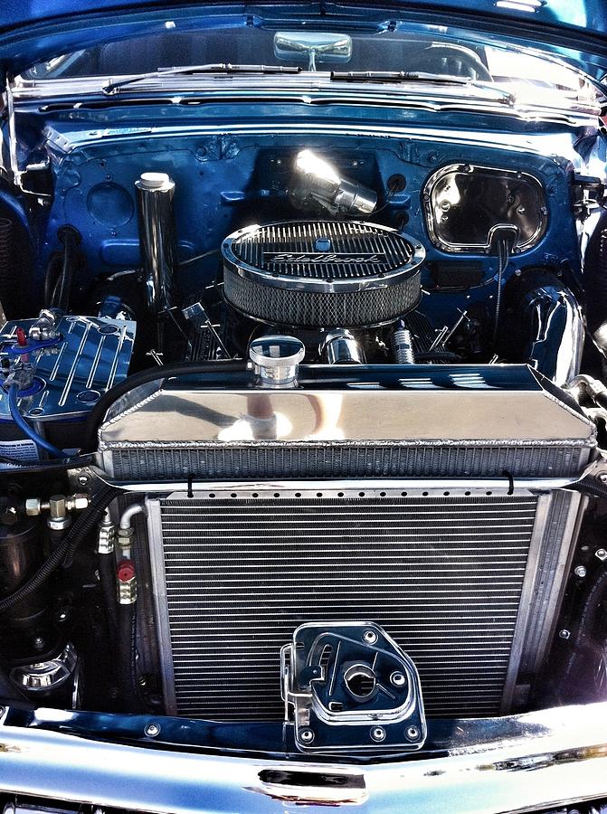 Car Engine Photograph - Cobalt Blue Car Engine by Susan Garren