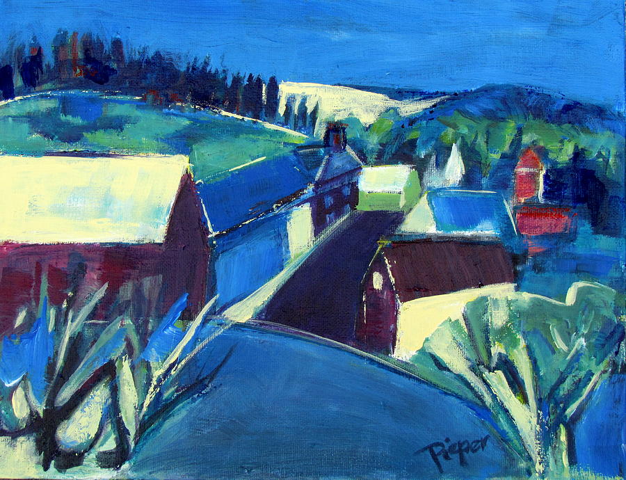 Cobalt Blue Haven Country Village Painting by Betty Pieper