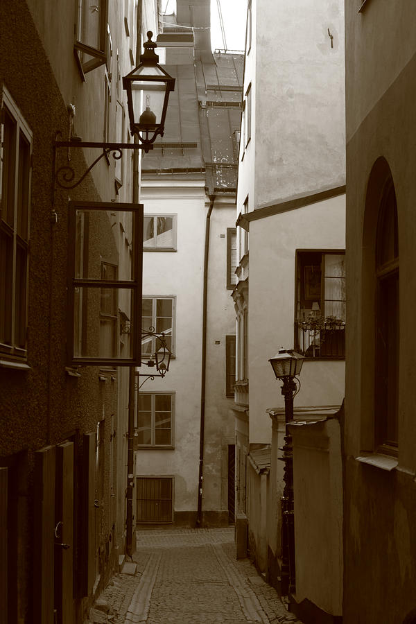 Cobbled Medieval Street - Monochrome Photograph