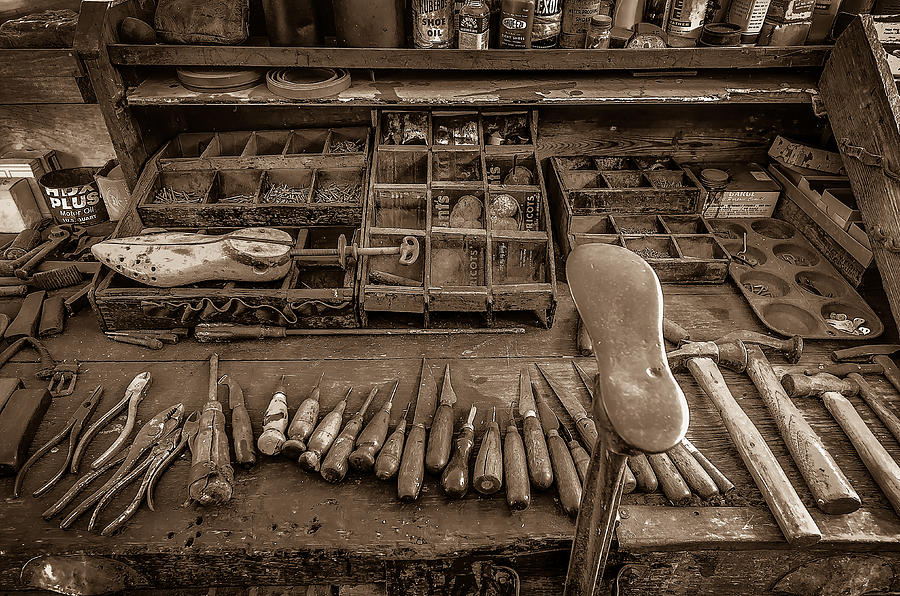 Cobblers Tools BW Photograph by David Morefield