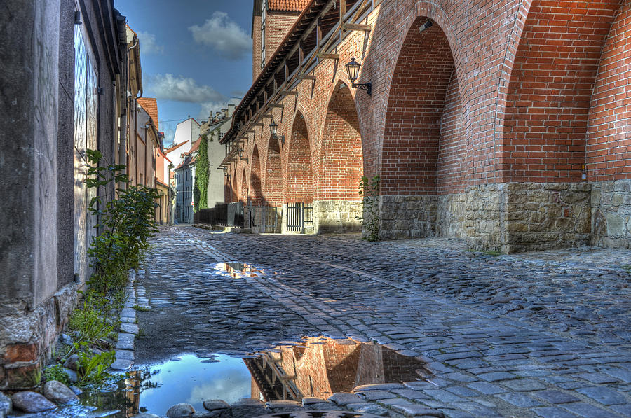 Cobblestoned Alleyway with Arched Wall and Reflection Photograph by Claudio Bacinello