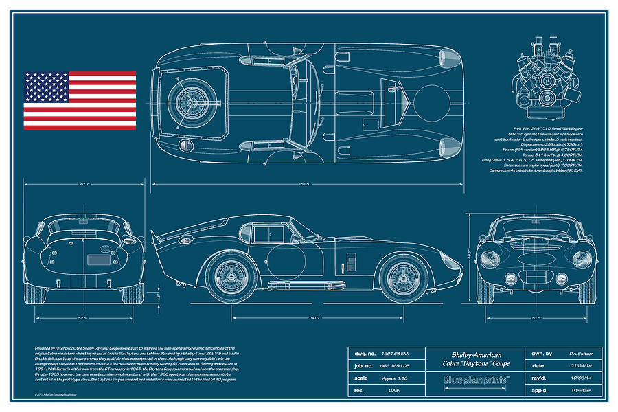 Shelby American Digital Art - Cobra Daytona Coupe Blueplanprint by Douglas Switzer
