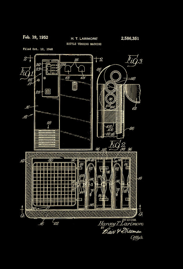 Coca Cola Bottle Vending Machine Patent 1952 Drawing by Mountain Dreams