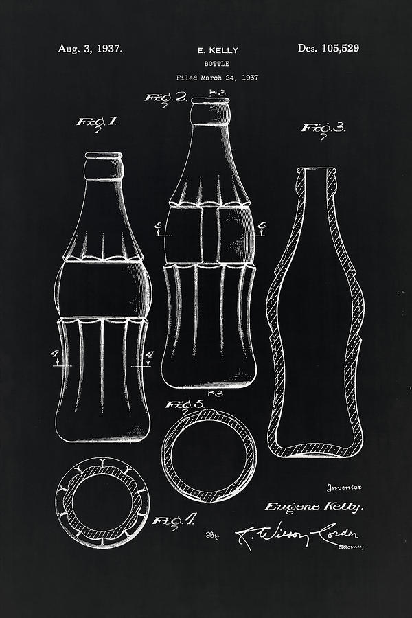 Coca cola bottle vintage patent on black  Digital Art by Eti Reid