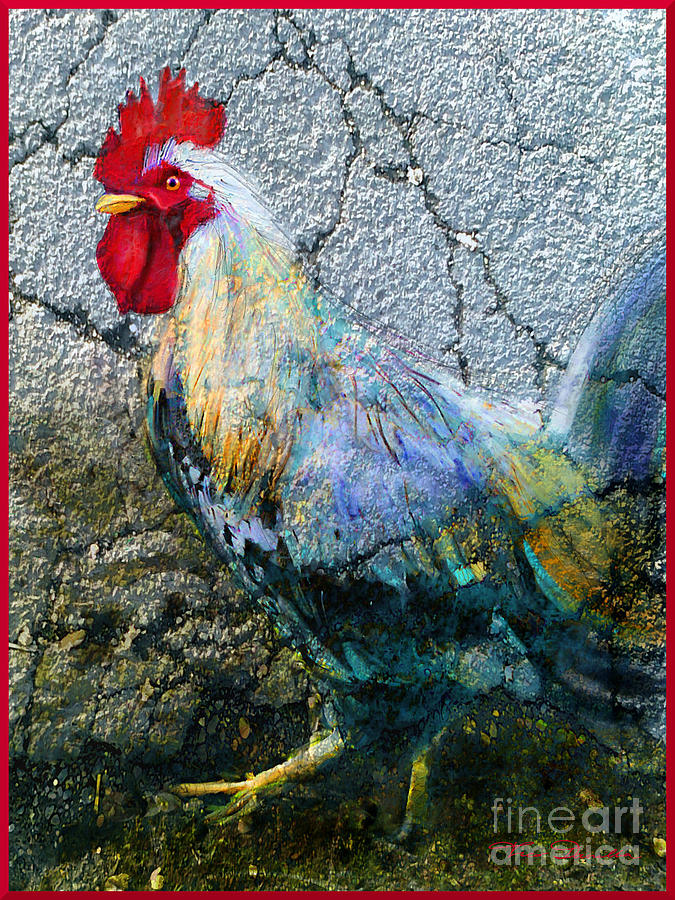 Cock 1 red framed Painting by Theo Danella