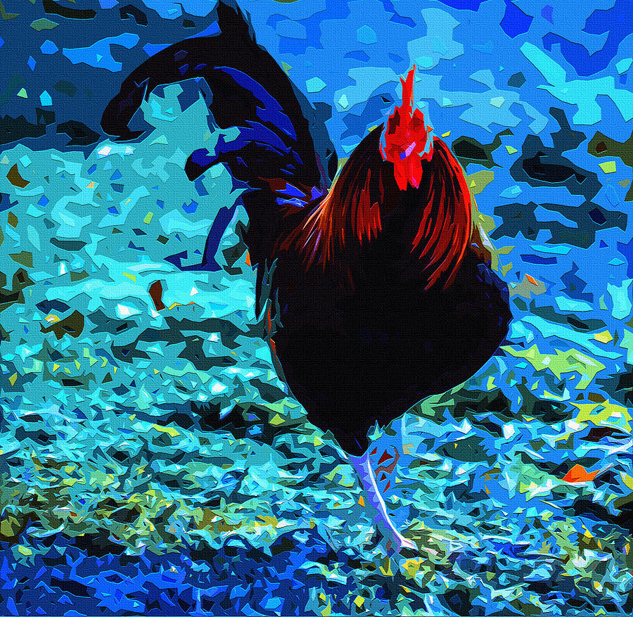 Cock-a-doodle-blue Digital Art by Brian Stevens
