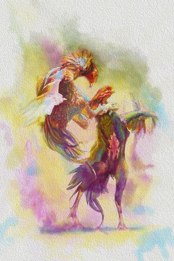 Feather Painting - Cock Fight by Catf