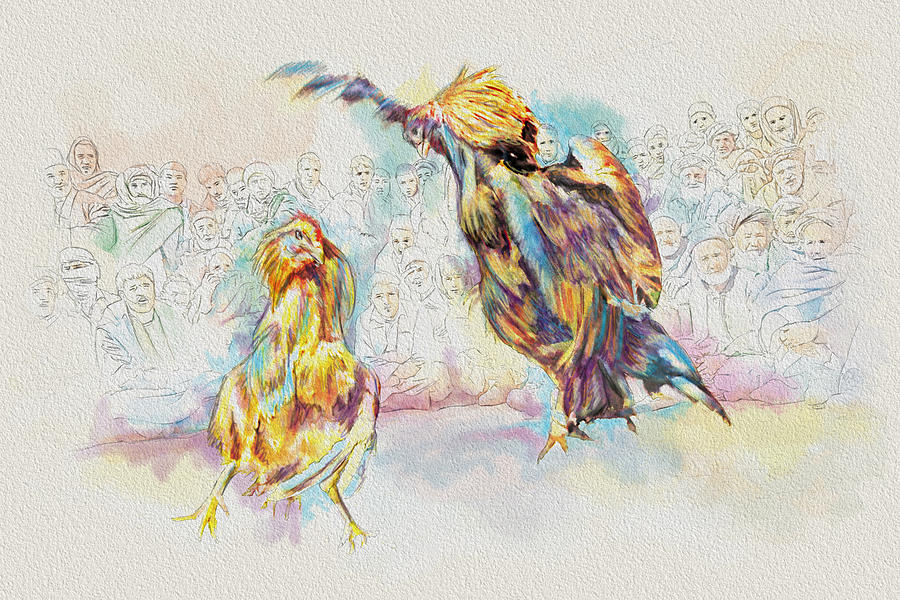 Feather Painting - Cock fighting by Catf