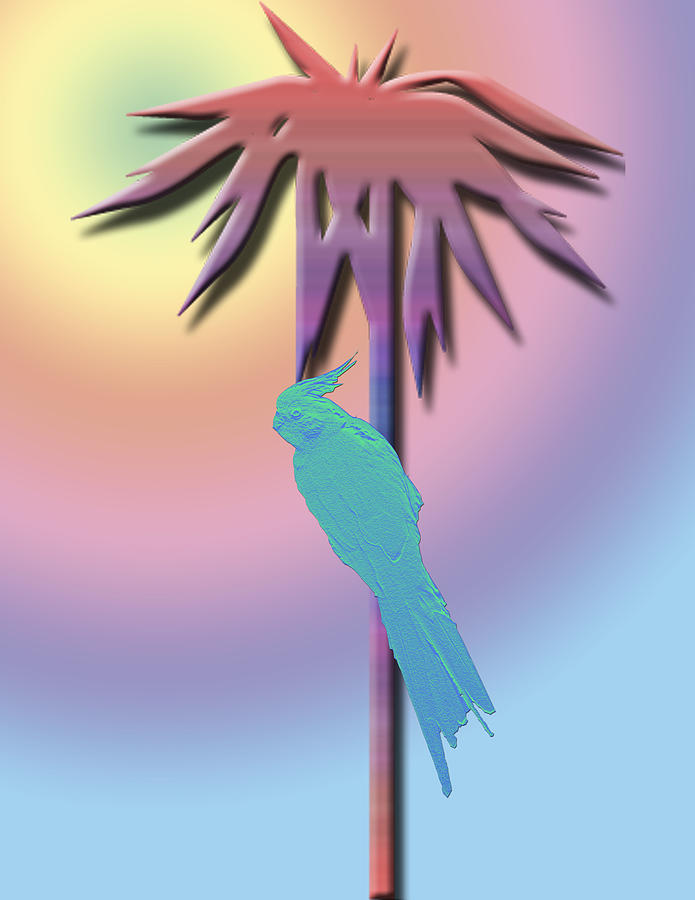 Cockatiel and Palm Tree Digital Art by Karen Nicholson