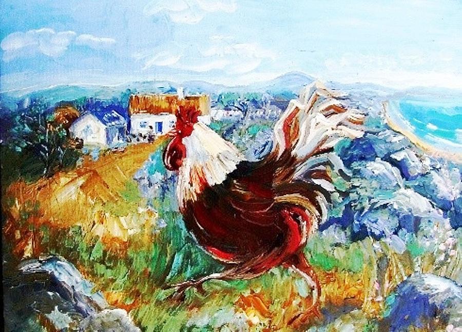 Cockerel by the Beach  Painting by Trudi Doyle