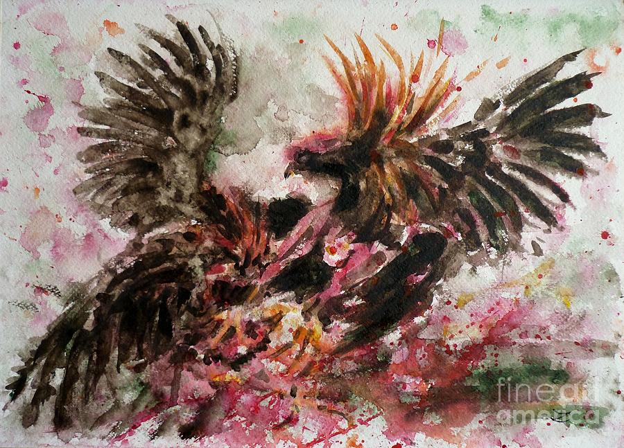 Cockfight Painting by Zaira Dzhaubaeva