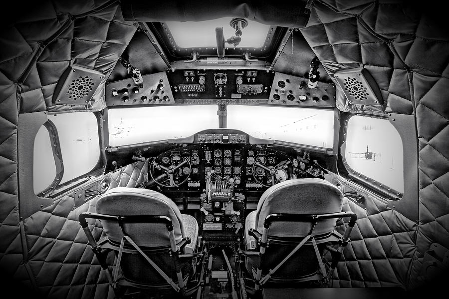 Vintage Photograph - cockpit of a DC3 Dakota by Paul Fell