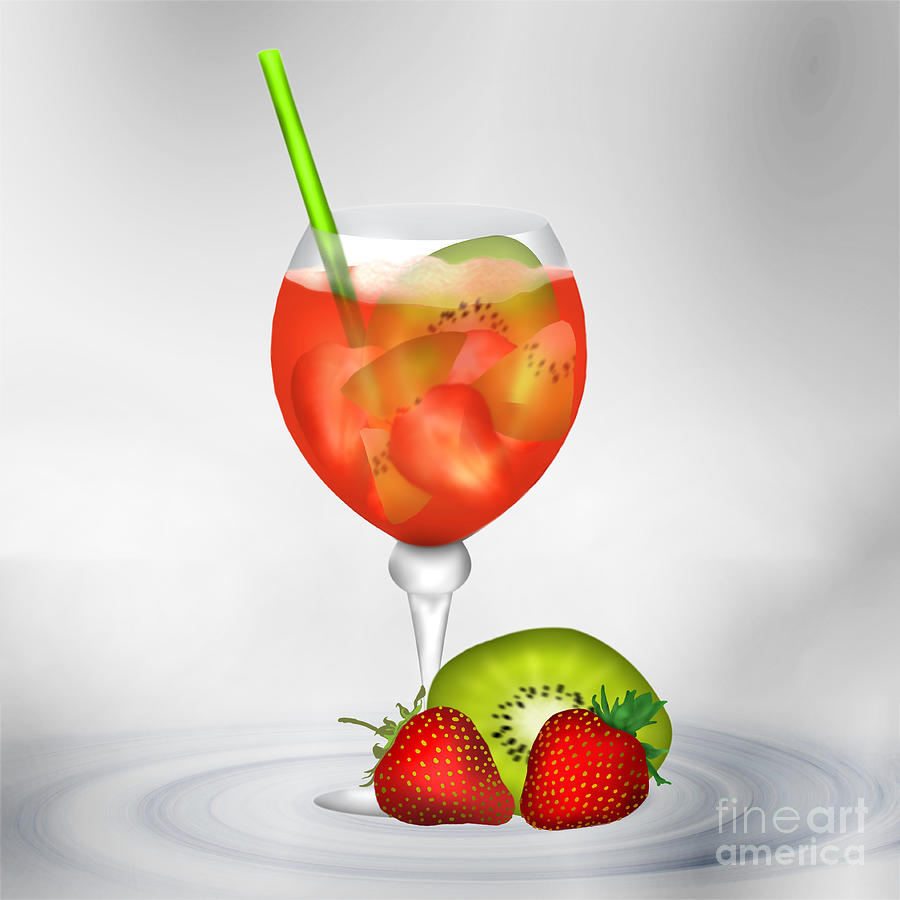 Cocktail Red Strawberry Digital Art by Gina Koch