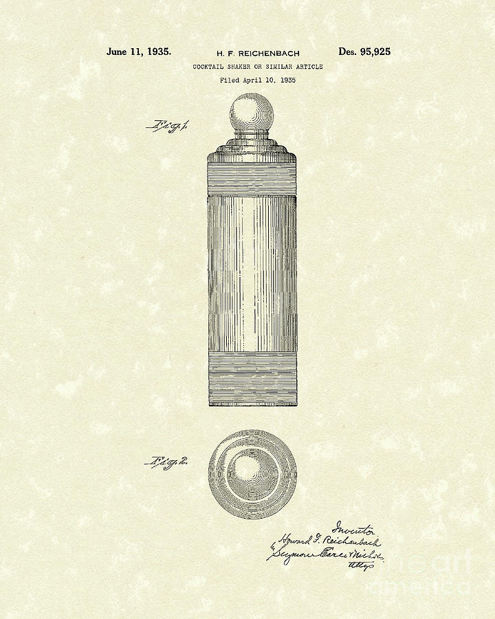 Cocktail Shaker 1935 Patent Art Drawing by Prior Art Design