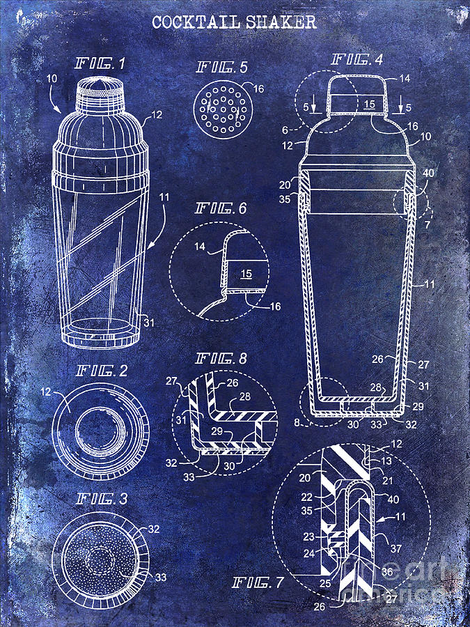 Cocktail Shaker Patent Drawing Blue Photograph by Jon Neidert