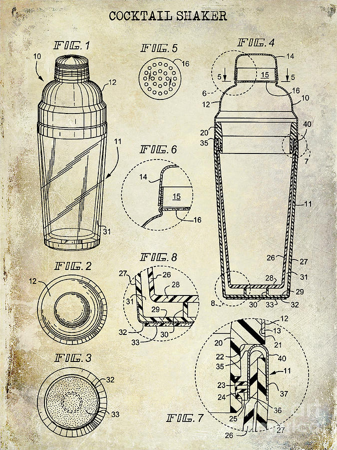 Cocktail Shaker Patent Drawing Photograph by Jon Neidert