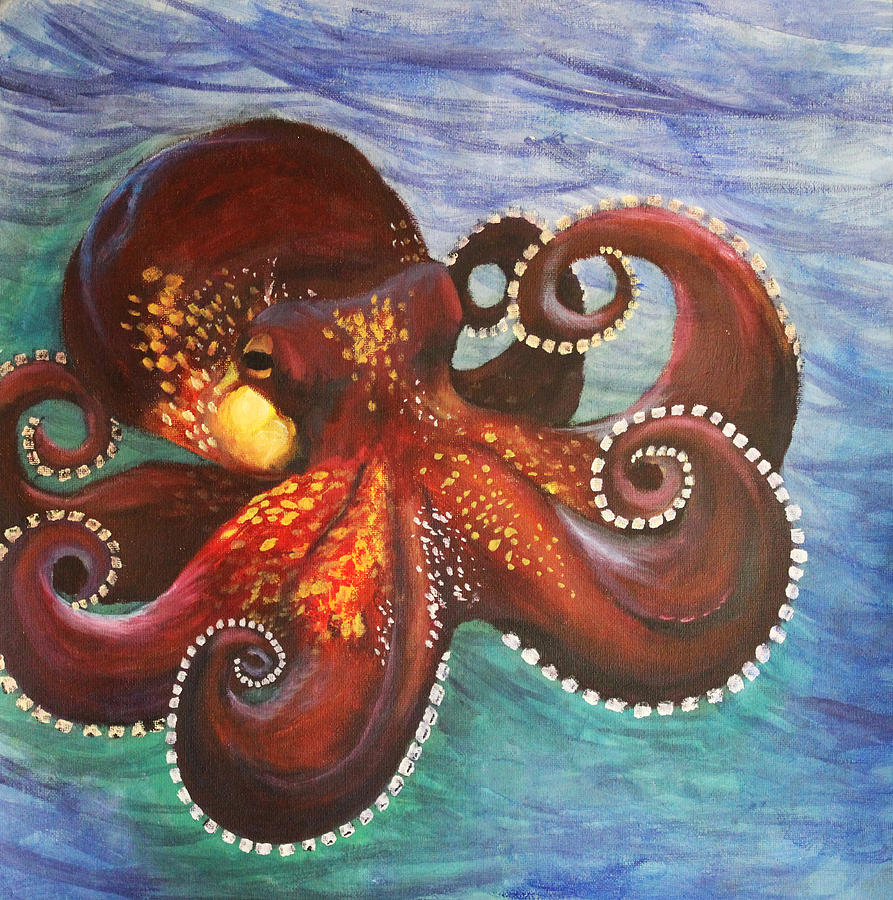 Acrylic Paint on Canvas Board Coconut Octopus Painting