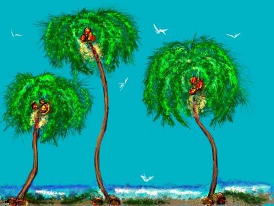Coconut Trees on the Beach vs one Digital Art by Renee Michelle Wenker