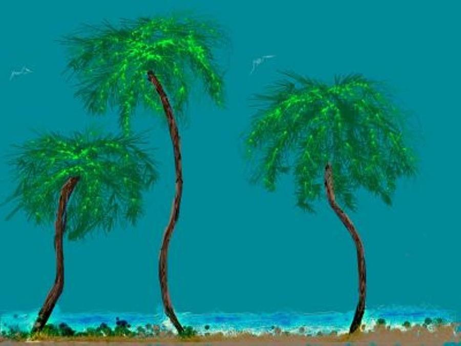 Coconut Trees on the Beach vs Two Digital Art by Renee Michelle Wenker