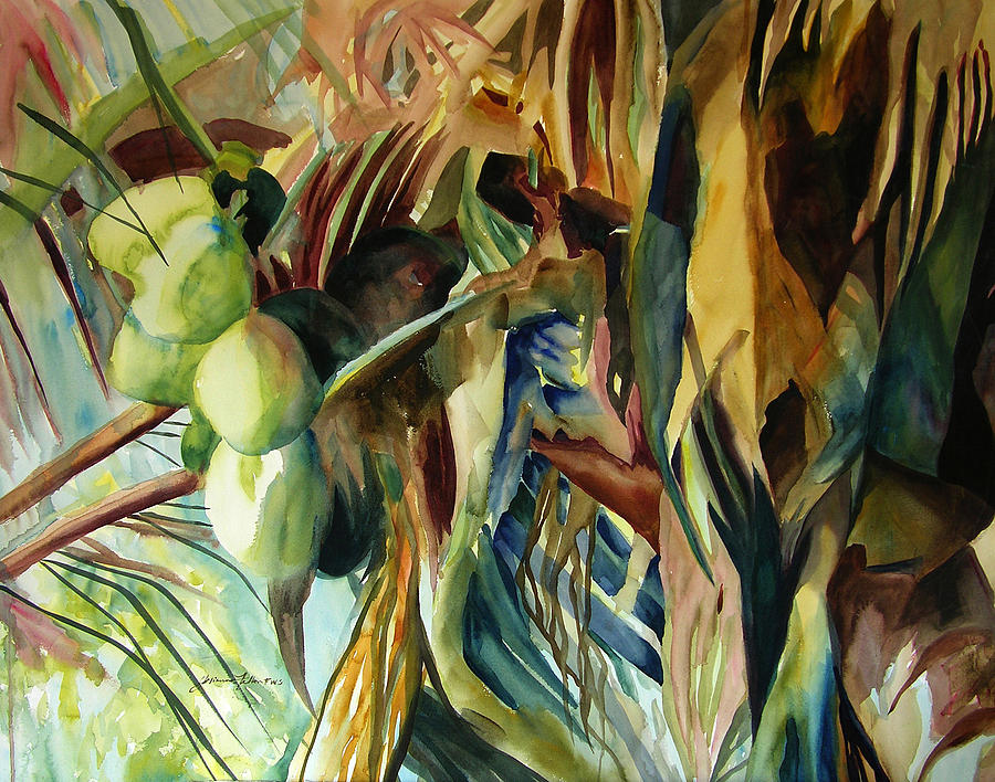 Coconuts and palm fronds 5-16-11 julianne felton Painting by Julianne Felton