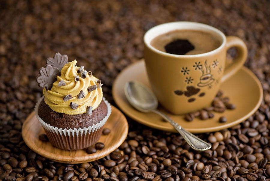 Coffee Photograph - Coffee And Chocolate Cupcake by Verdina Anna