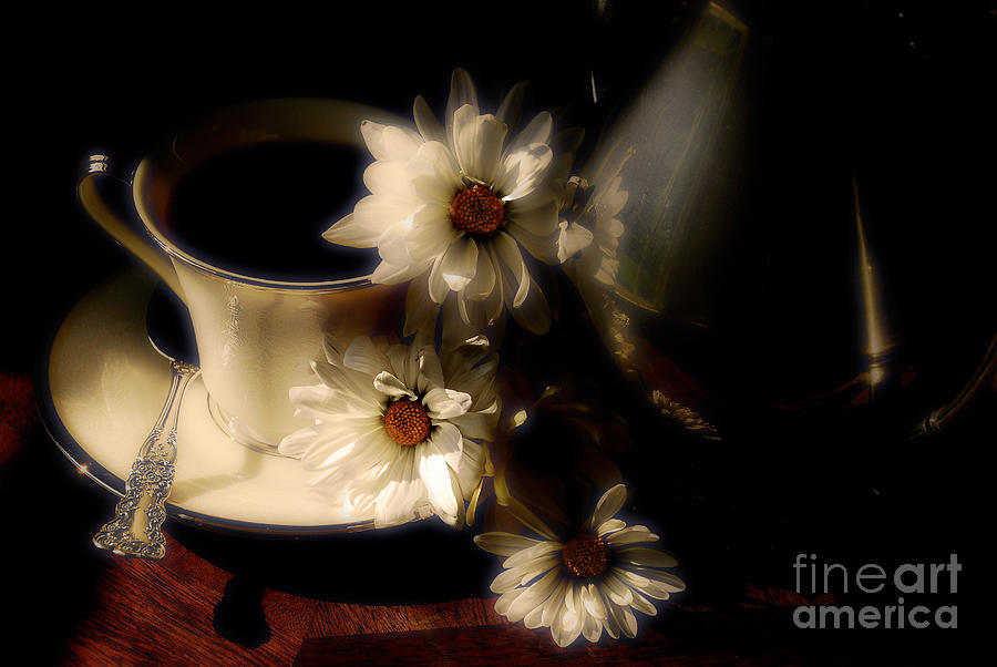 Coffee Photograph - Coffee and Daisies  by Lois Bryan