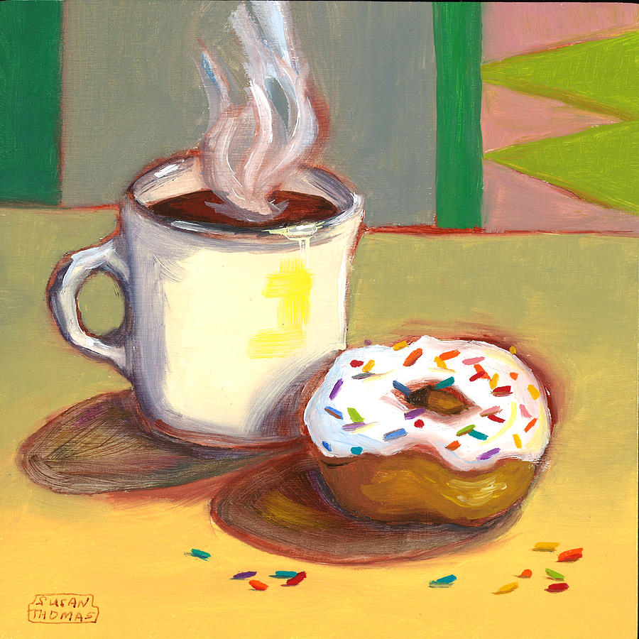 Coffee Painting - Coffee and Donut by Susan Thomas