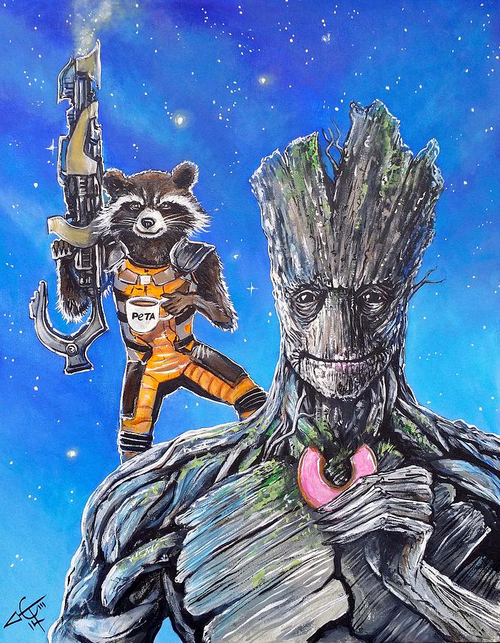 Guardians Of The Galaxy Painting - Coffee and Donuts by Tom Carlton