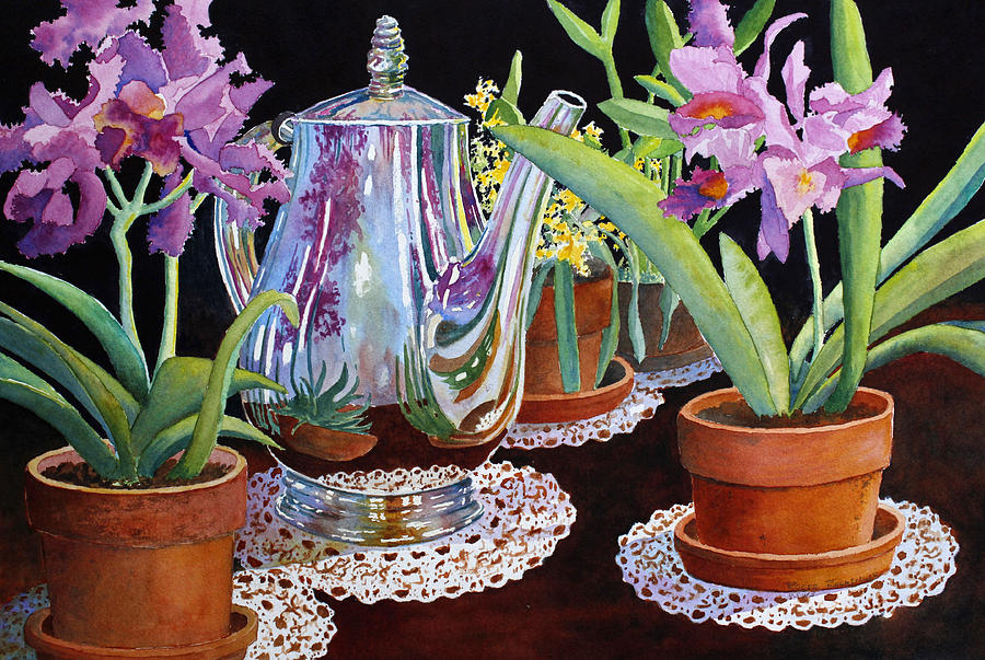 Still Life Painting - Coffee and Flowers by Roger Rockefeller