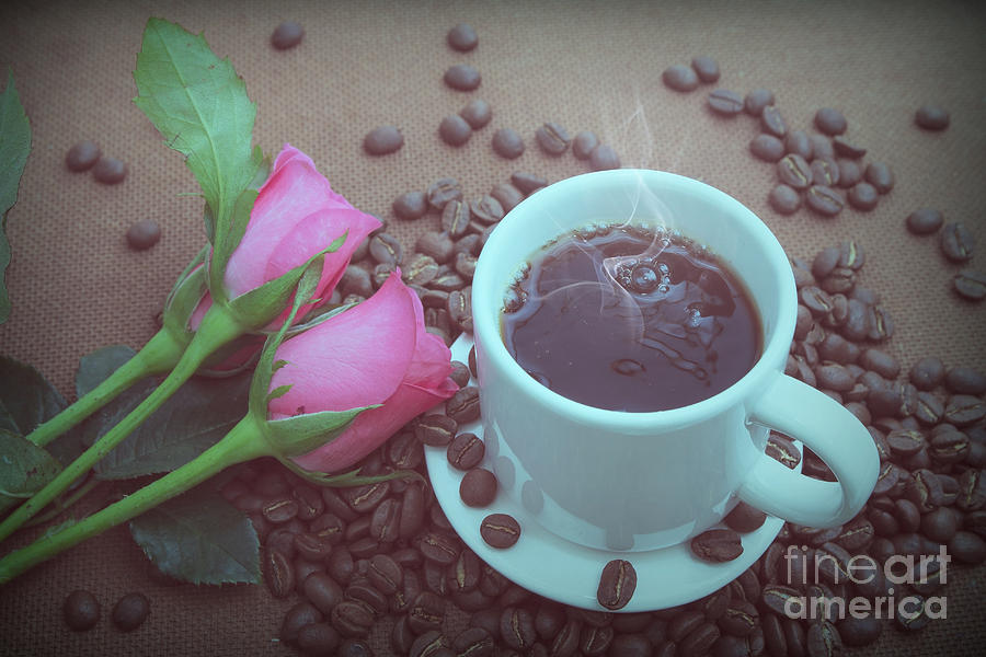 Coffee Photograph - Coffee And Pink Rose  by Jc Cha