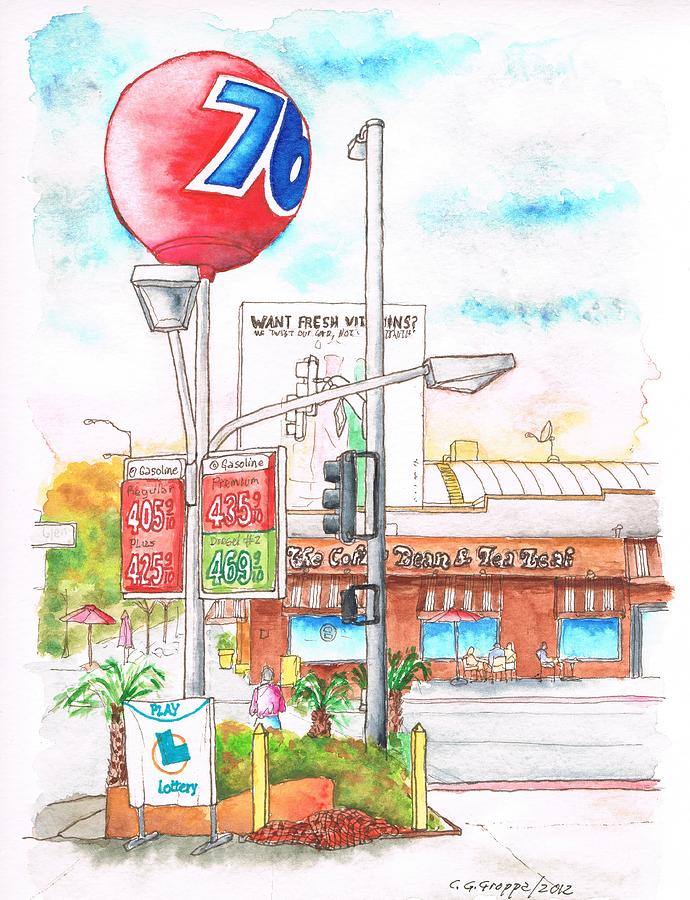 The Coffee Bean and 76 Gas Station in Westwood, California Painting by Carlos G Groppa