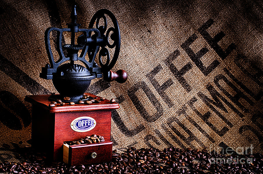 Coffee Beans and Grinder with Bag Closeup Photograph by Danny Hooks