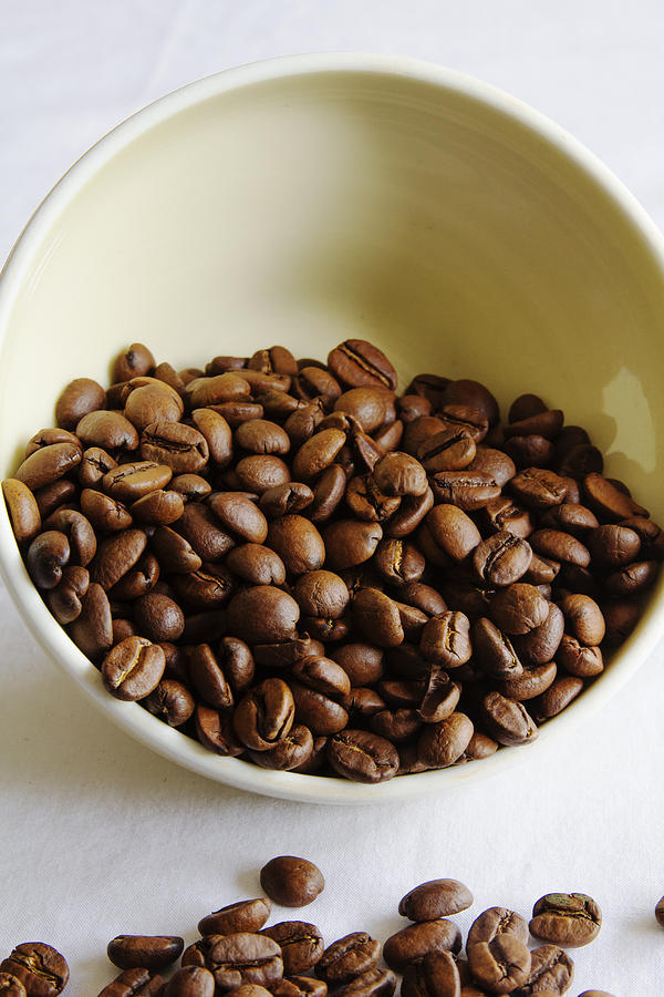 Coffee Photograph - Coffee Beans in a Vintage Cup by Georgia Clare