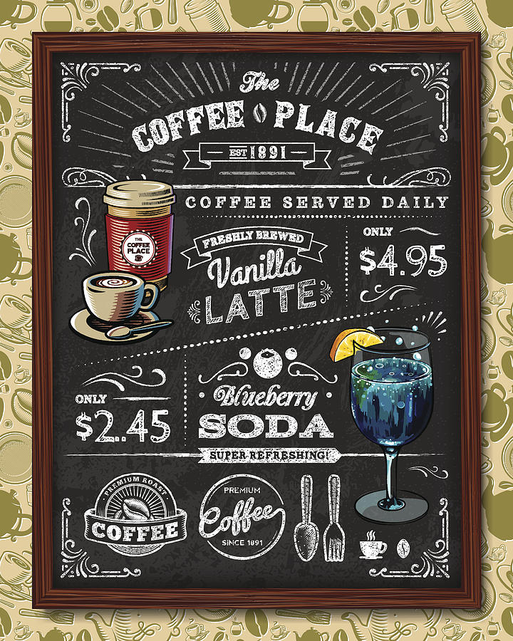 Coffee Chalkboard Elements Drawing by DavidGoh