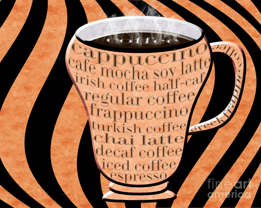 Coffee Cup With Stripes Typography Orange Digital Art by Andee Design