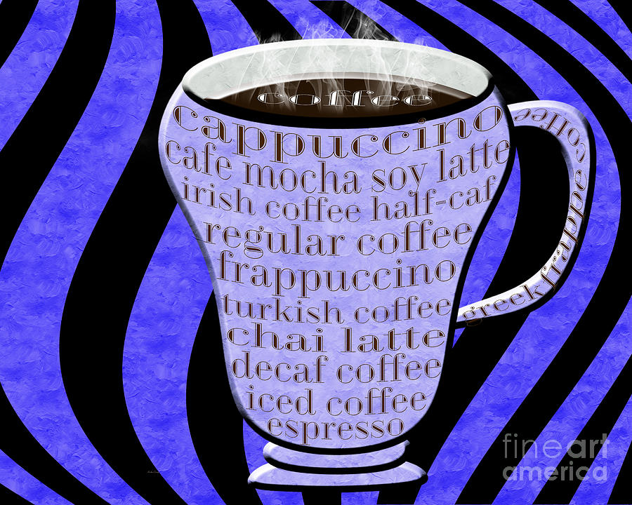 Coffee Cup With Stripes Typography Periwinkle Digital Art by Andee Design