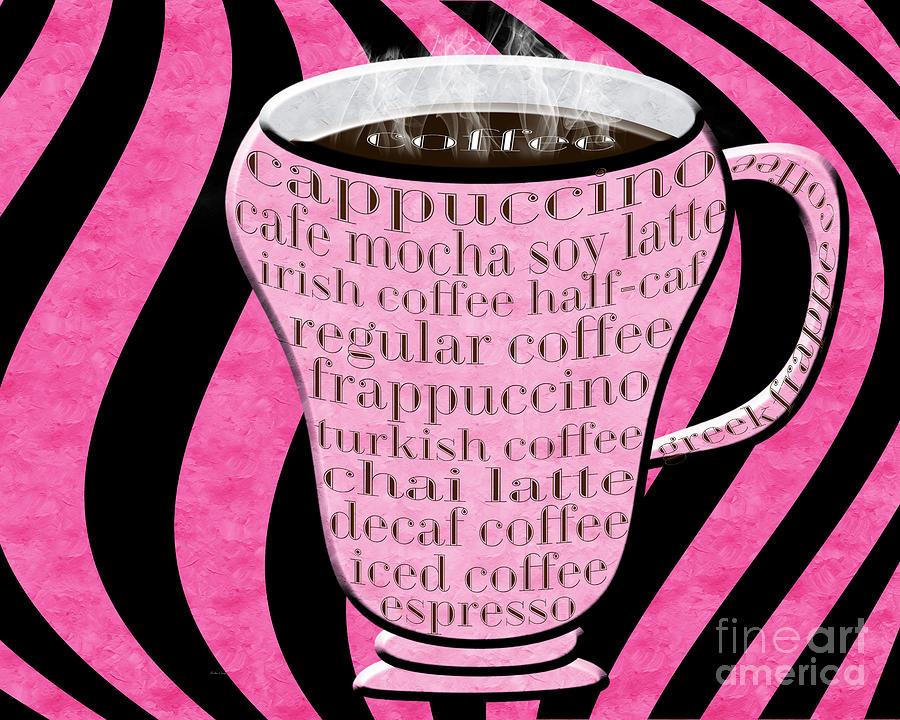 Coffee Digital Art - Coffee Cup With Stripes Typography Pink  by Andee Design