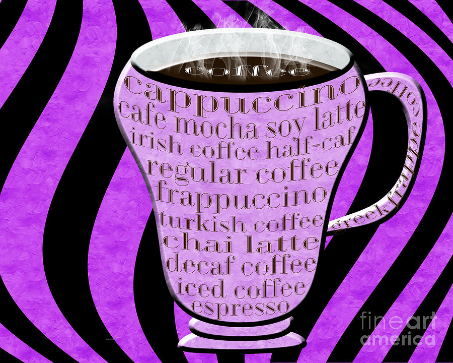 Coffee Cup With Stripes Typography Purple Digital Art by Andee Design