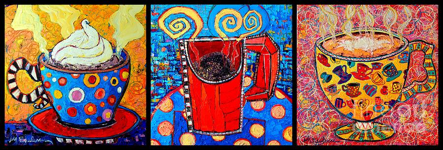 Coffee Painting - Coffee Cups Triptych  by Ana Maria Edulescu