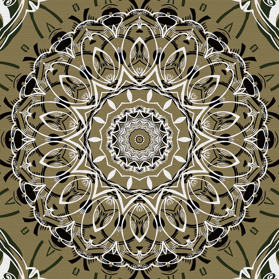 Planet Digital Art - Coffee Flowers 7 Olive Ornate Medallion by Angelina Tamez